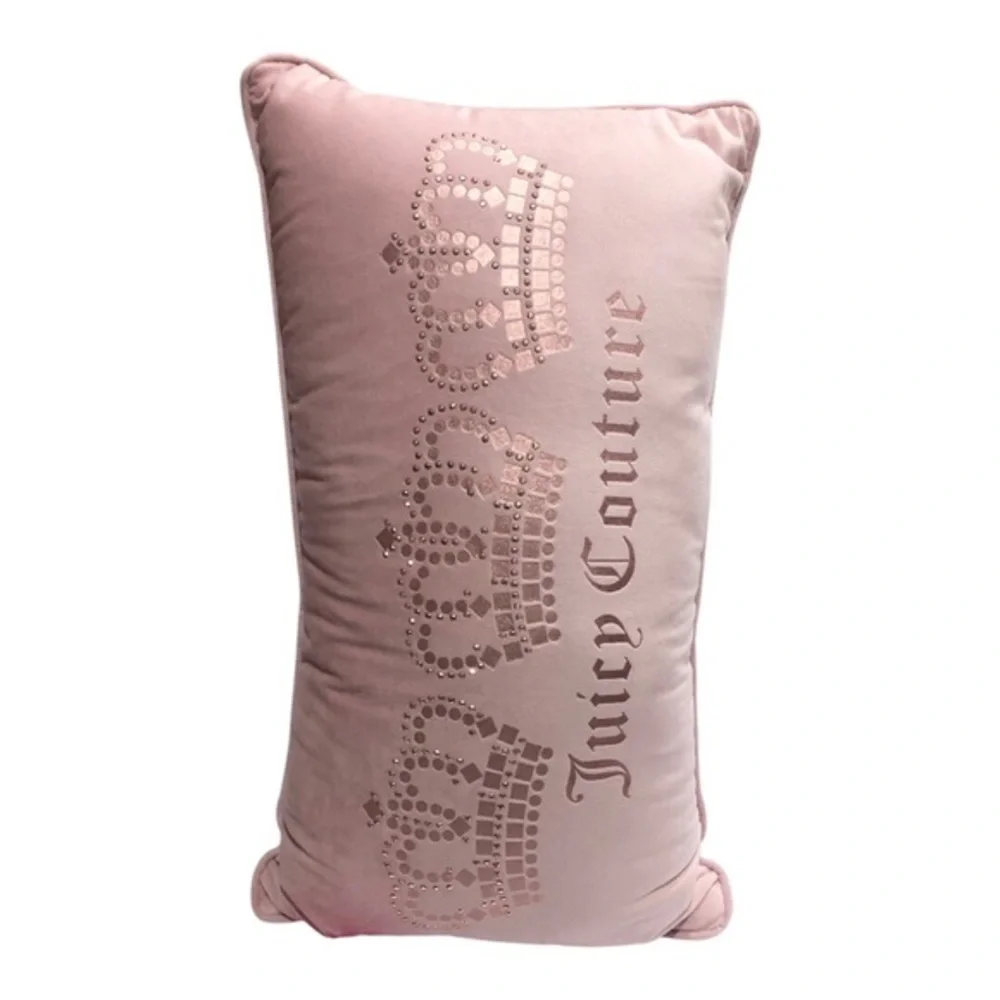 Juicy Couture soft pink & pink metallic 3 crown studded rectangle‎ decor pillow